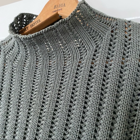 Inhabit Olive Green Mock Neck Chunky Knit Cotton Sweater - Picture 2 of 13